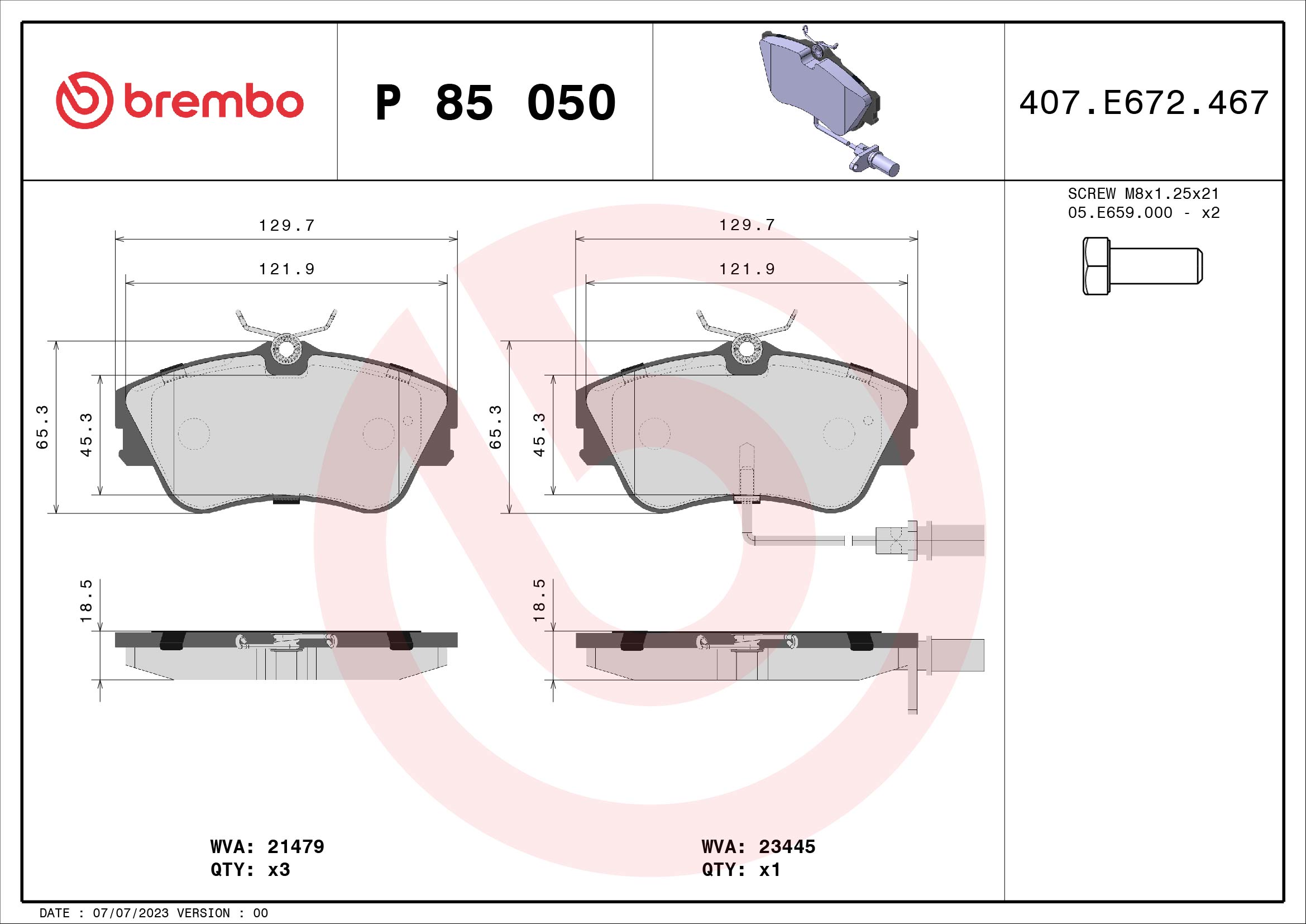 A.B.S. P 85 050 BREMBO Bremsbelagsatz, Scheibenbremse